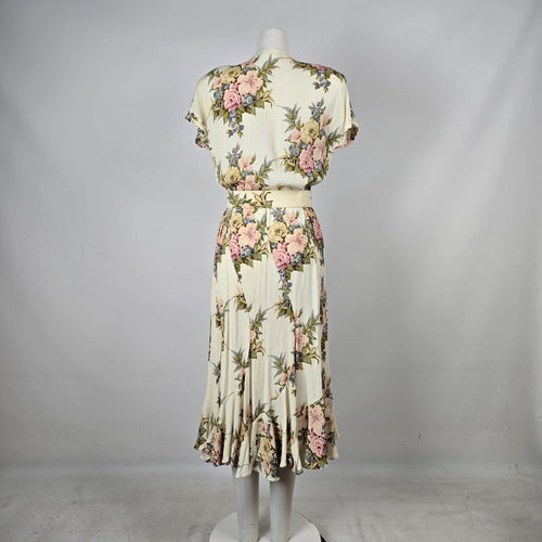 Vintage Emblem Floral Belted Midi Dress - Size M