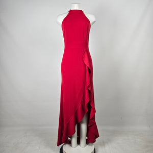Woosea Red Halter Neck Ruffle Maxi Event Dress - Size M