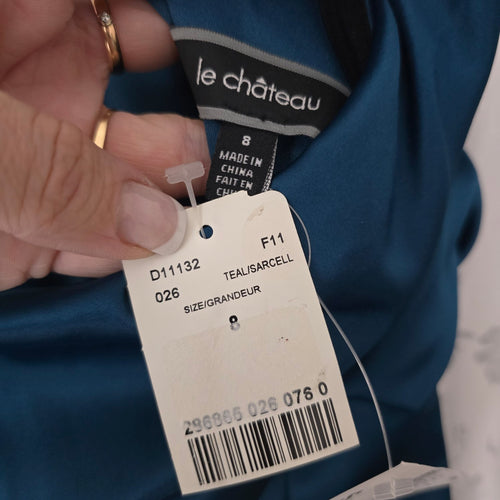 Le Château Teal One Shoulder Ruched Satin Cocktail Dress - Size S