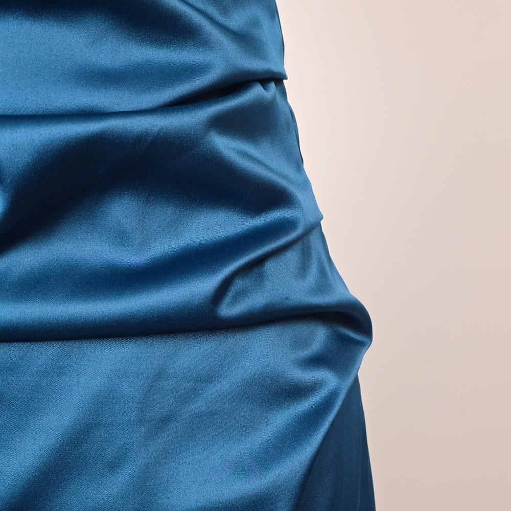 Le Château Teal One Shoulder Ruched Satin Cocktail Dress - Size S