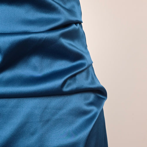 Le Château Teal One Shoulder Ruched Satin Cocktail Dress - Size S