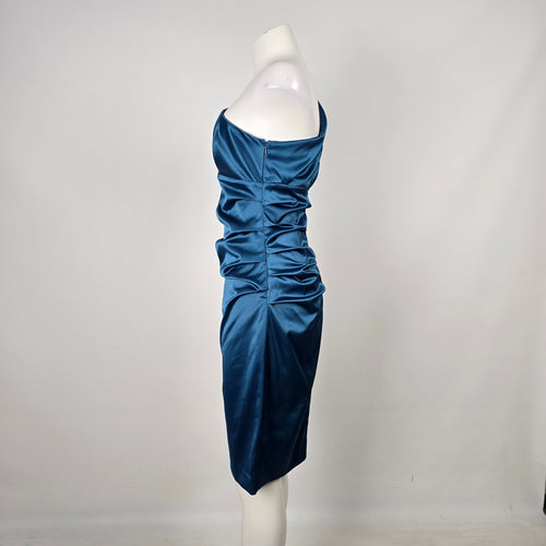 Le Château Teal One Shoulder Ruched Satin Cocktail Dress - Size S