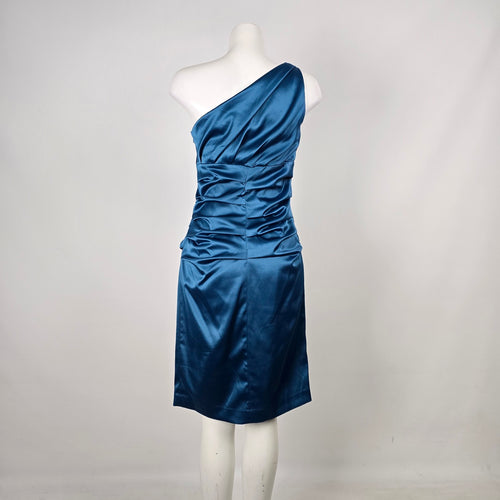 Le Château Teal One Shoulder Ruched Satin Cocktail Dress - Size S
