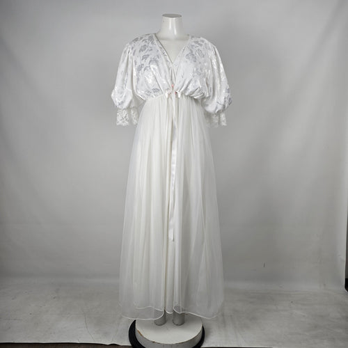 Vintage Lov'Lee White Bridal Peignoir Robe & Nightgown Set - Size S