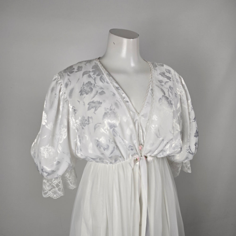 Vintage Lov'Lee White Bridal Peignoir Robe & Nightgown Set - Size S
