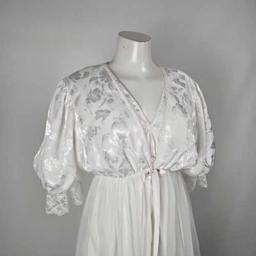 Vintage Lov'Lee White Bridal Peignoir Robe & Nightgown Set - Size S