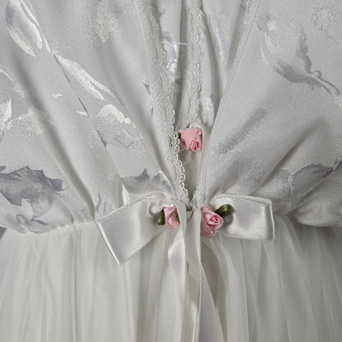 Vintage Lov'Lee White Bridal Peignoir Robe & Nightgown Set - Size S
