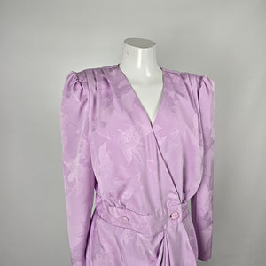 Vintage Orite Women’s Lavender Floral Jacquard Draped Midi Dress - Size 15/16