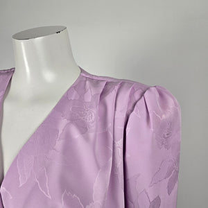 Vintage Orite Women’s Lavender Floral Jacquard Draped Midi Dress - Size 15/16