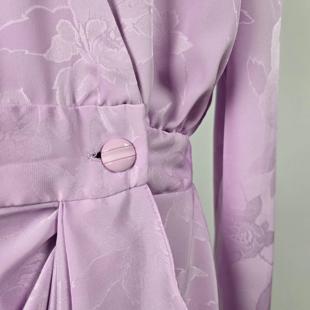 Vintage Orite Women’s Lavender Floral Jacquard Draped Midi Dress - Size 15/16