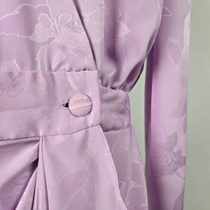 Vintage Orite Women’s Lavender Floral Jacquard Draped Midi Dress - Size 15/16