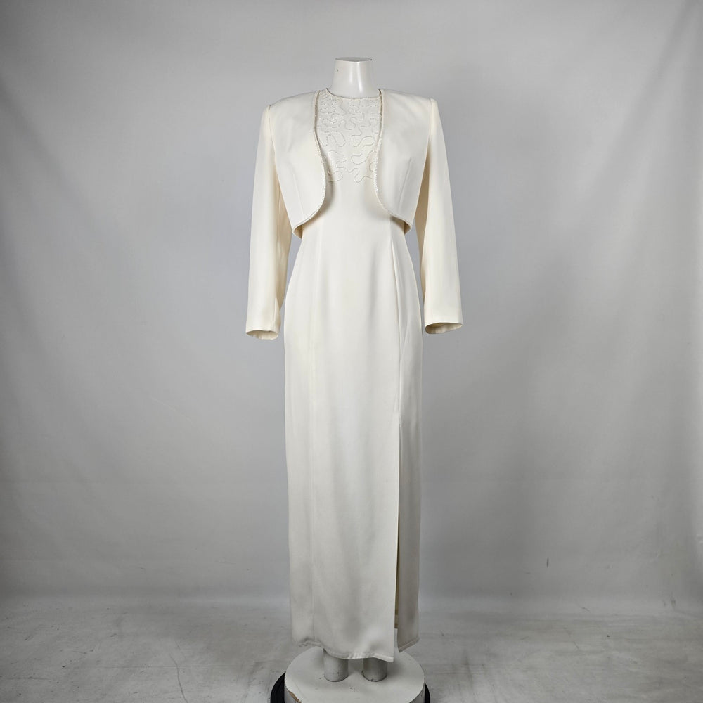 Vintage Dusk for Frank Usher Ivory Beaded Gown and Bolero Set - Size 10