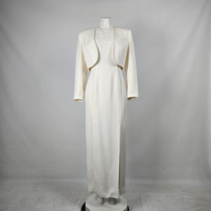 Vintage Dusk for Frank Usher Ivory Beaded Gown and Bolero Set - Size 10