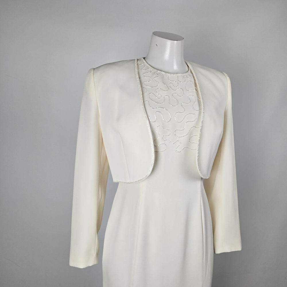 Vintage Dusk for Frank Usher Ivory Beaded Gown and Bolero Set - Size 10