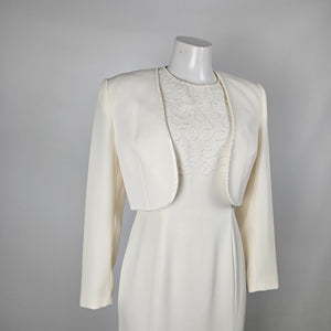 Vintage Dusk for Frank Usher Ivory Beaded Gown and Bolero Set - Size 10