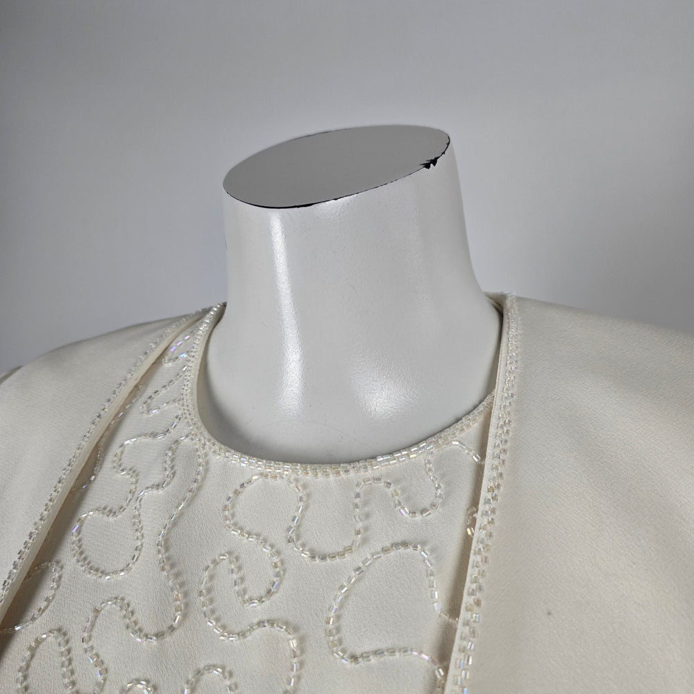Vintage Dusk for Frank Usher Ivory Beaded Gown and Bolero Set - Size 10