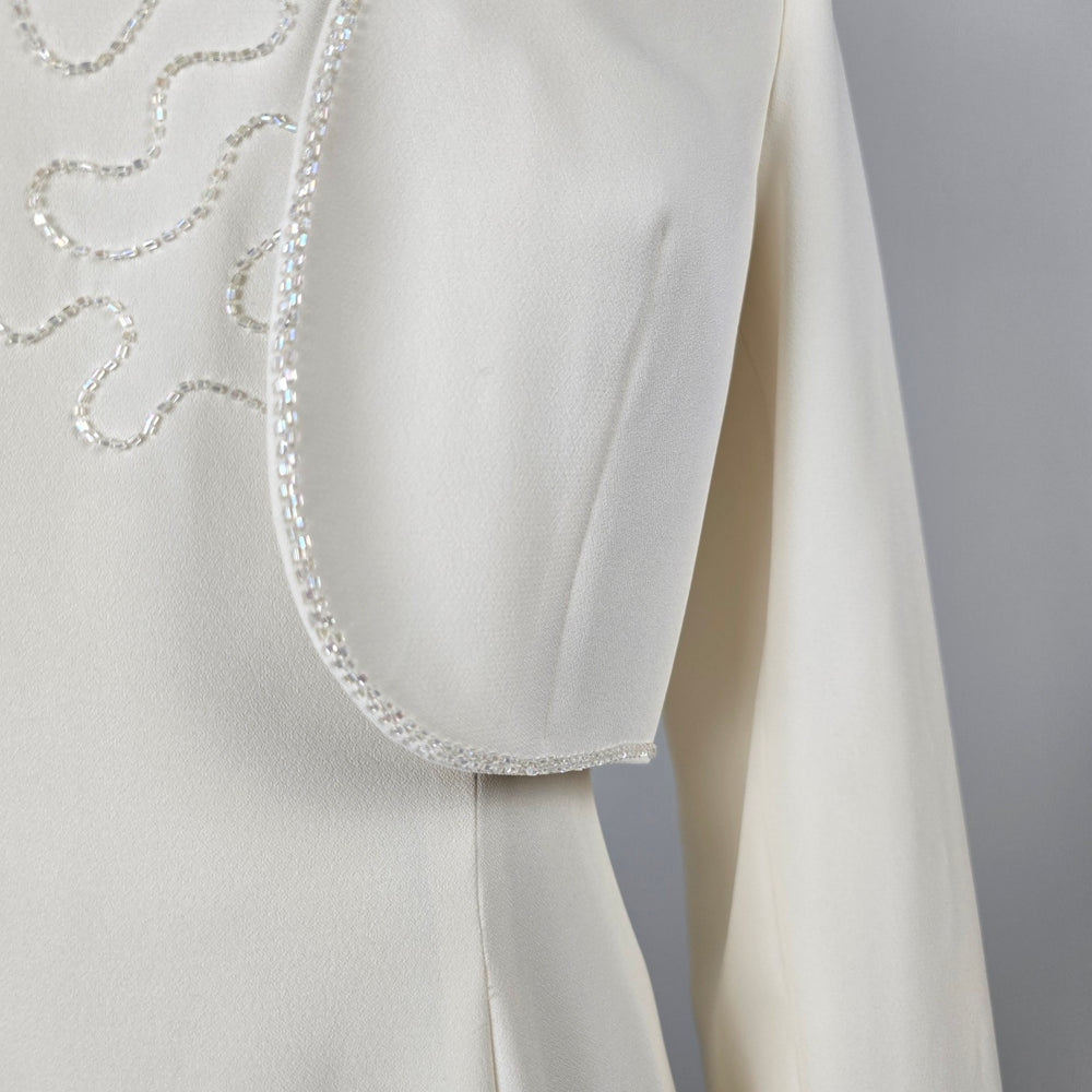 Vintage Dusk for Frank Usher Ivory Beaded Gown and Bolero Set - Size 10