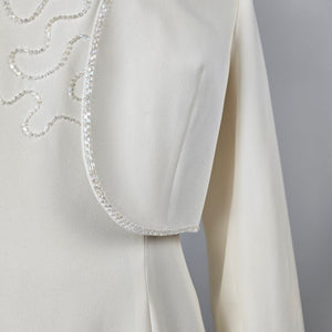 Vintage Dusk for Frank Usher Ivory Beaded Gown and Bolero Set - Size 10