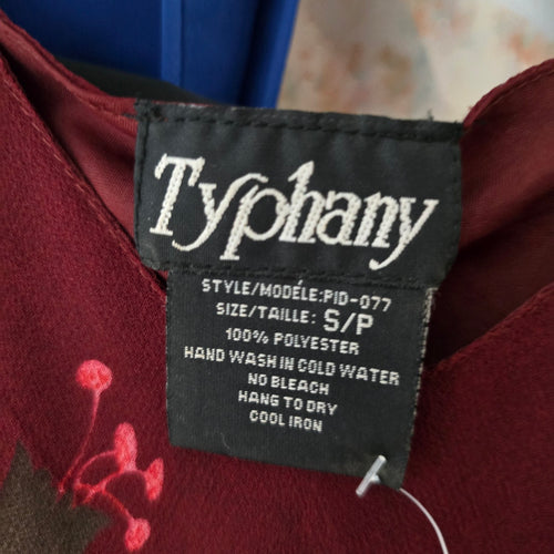 Vintage 90s Typhany Burgundy Floral Print Bias Cut Slip Dress - Size S
