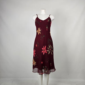 Vintage 90s Typhany Burgundy Floral Print Bias Cut Slip Dress - Size S