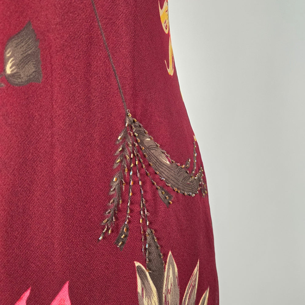 Vintage 90s Typhany Burgundy Floral Print Bias Cut Slip Dress - Size S