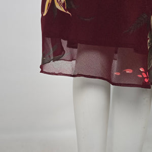 Vintage 90s Typhany Burgundy Floral Print Bias Cut Slip Dress - Size S