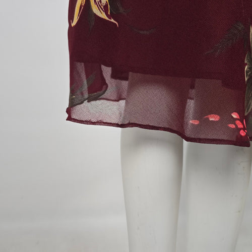 Vintage 90s Typhany Burgundy Floral Print Bias Cut Slip Dress - Size S