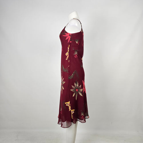 Vintage 90s Typhany Burgundy Floral Print Bias Cut Slip Dress - Size S
