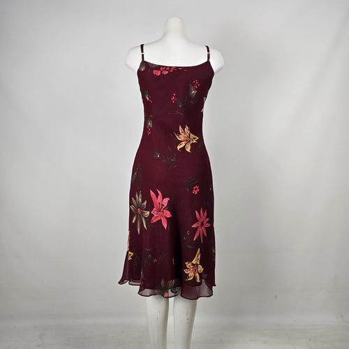 Vintage 90s Typhany Burgundy Floral Print Bias Cut Slip Dress - Size S