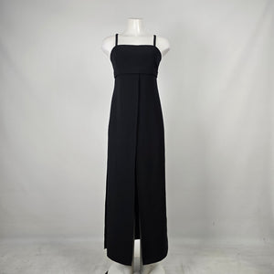 Vintage Y2K Black Square-Neck Maxi Top Overlay Dress with Front Slit - Size S-M