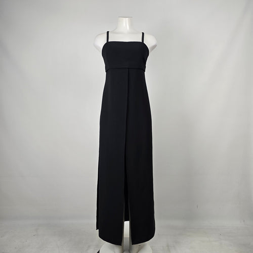 Vintage Y2K Black Square-Neck Maxi Top Overlay Dress with Front Slit - Size S-M