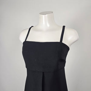 Vintage Y2K Black Square-Neck Maxi Top Overlay Dress with Front Slit - Size S-M