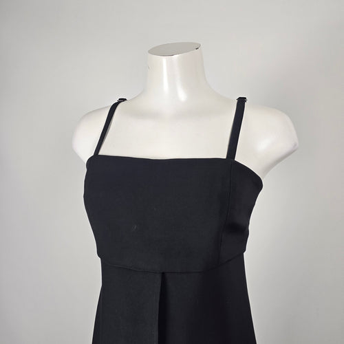 Vintage Y2K Black Square-Neck Maxi Top Overlay Dress with Front Slit - Size S-M
