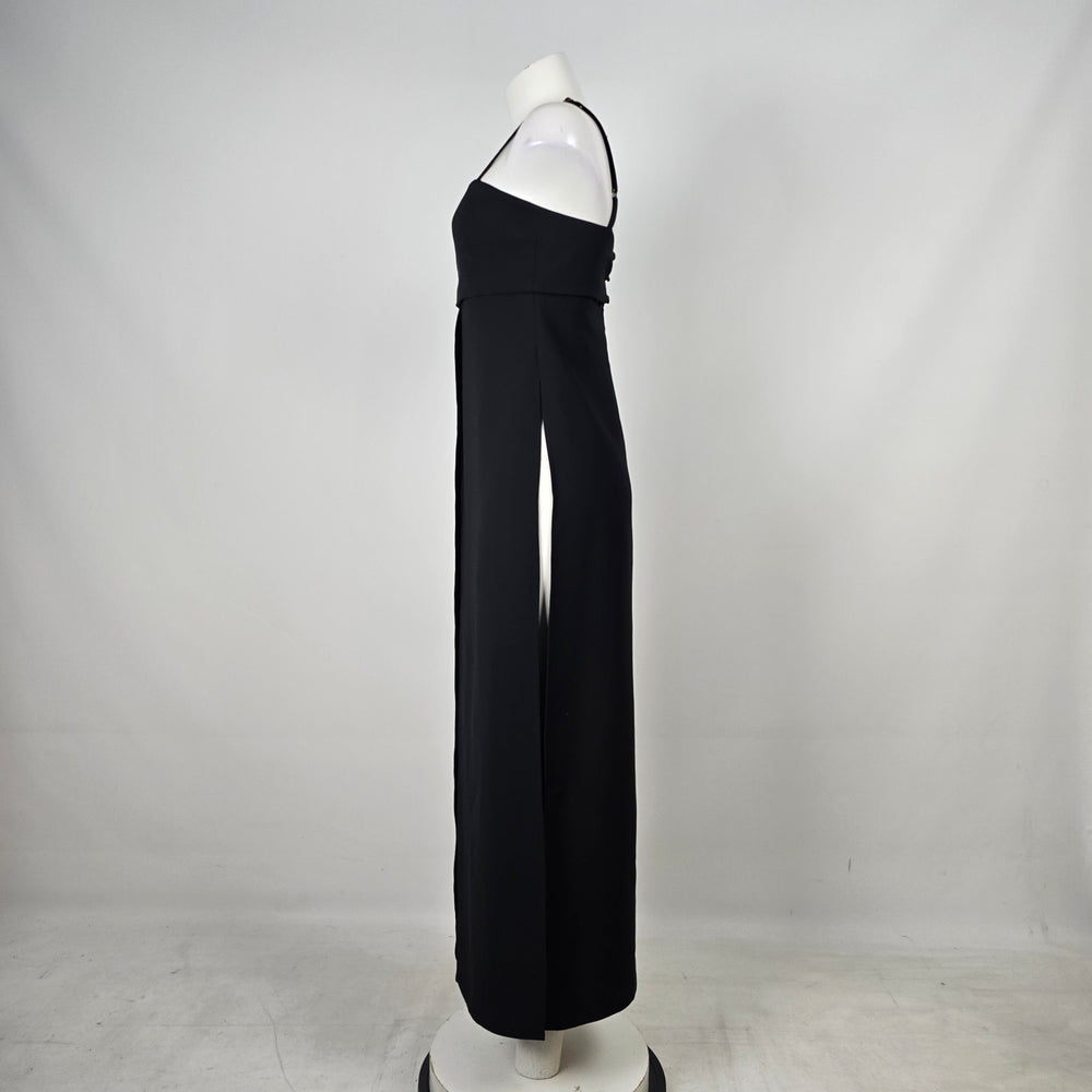 Vintage Y2K Black Square-Neck Maxi Top Overlay Dress with Front Slit - Size S-M