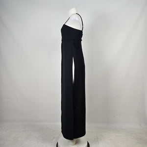 Vintage Y2K Black Square-Neck Maxi Top Overlay Dress with Front Slit - Size S-M