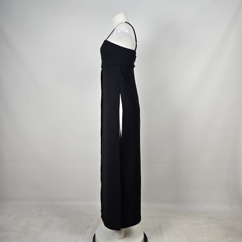 Vintage Y2K Black Square-Neck Maxi Top Overlay Dress with Front Slit - Size S-M