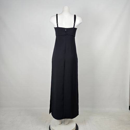 Vintage Y2K Black Square-Neck Maxi Top Overlay Dress with Front Slit - Size S-M