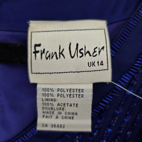 Vintage Frank Usher Royal Blue Beaded Drop Waist Event Dress - Size 12
