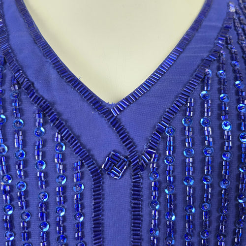 Vintage Frank Usher Royal Blue Beaded Drop Waist Event Dress - Size 12