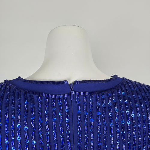 Vintage Frank Usher Royal Blue Beaded Drop Waist Event Dress - Size 12