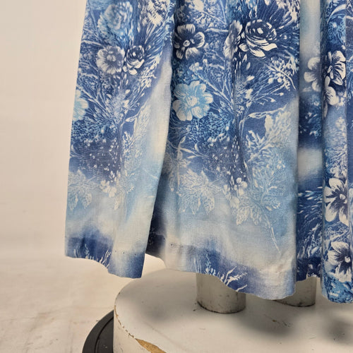 Blue Floral Print Empire Maxi Dress with Flutter Sleeves - Size S