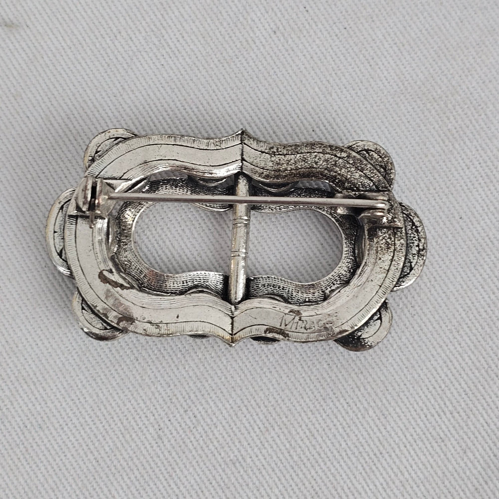 Vintage Scottish Silver-Tone Multi-Stone Cabochon Belt Buckle Brooch