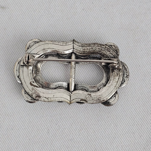 Vintage Scottish Silver-Tone Multi-Stone Cabochon Belt Buckle Brooch