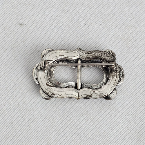 Vintage Scottish Silver-Tone Multi-Stone Cabochon Belt Buckle Brooch