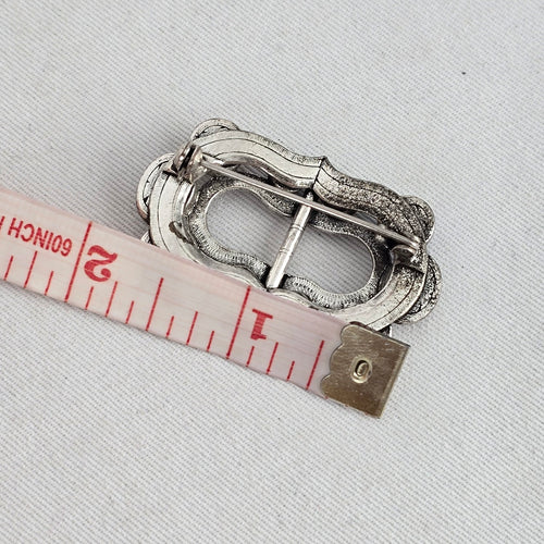 Vintage Scottish Silver-Tone Multi-Stone Cabochon Belt Buckle Brooch