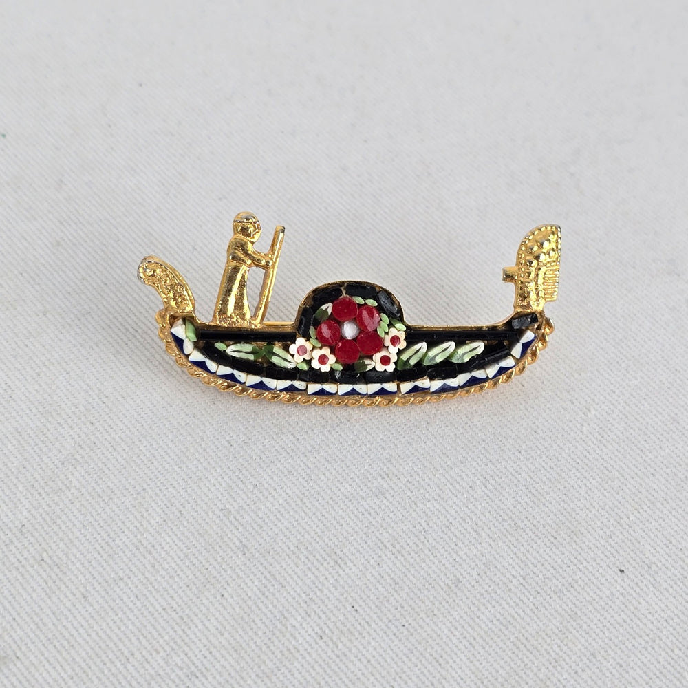 Vintage Gold-Tone Gondola Micromosaic Brooch