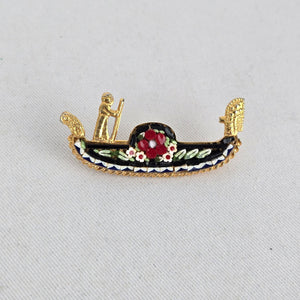 Vintage Gold-Tone Gondola Micromosaic Brooch