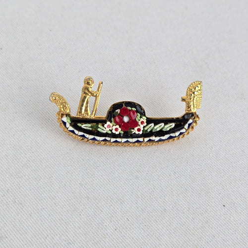 Vintage Gold-Tone Gondola Micromosaic Brooch