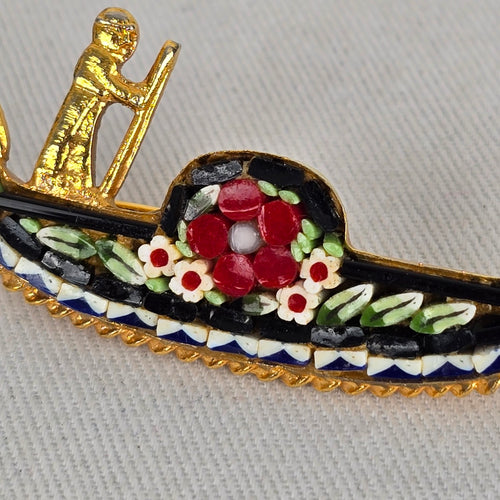 Vintage Gold-Tone Gondola Micromosaic Brooch