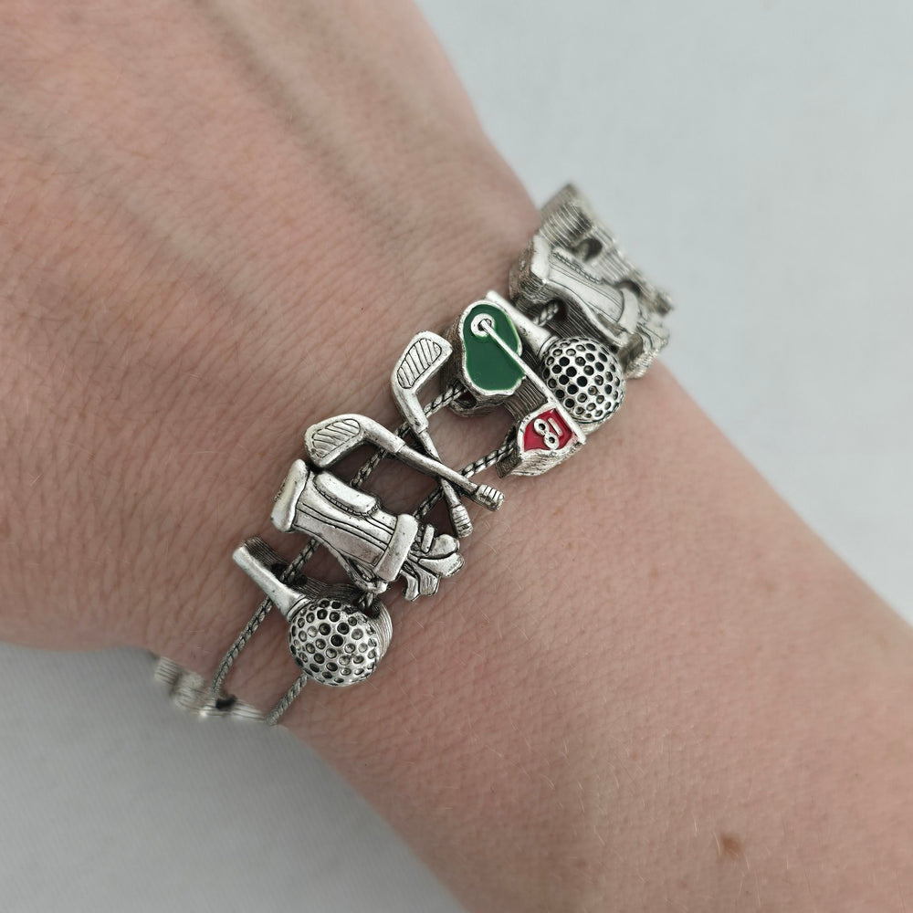 Vintage Silver-Tone Golf Charm Bracelet